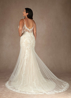Azazie Leonie Wedding Dresses Diamond White Champagne Mermaid V-Neck Sequins Tulle Dress image6