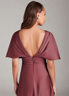 Azazie Pamela Bridesmaid Dresses Merlot A-Line Pleated Stretch Satin Dress image5