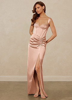 Christian Siriano Bridal for Azazie 1017 Bridesmaid Dresses Rose Gold Sheath Sweetheart Neckline Stretch Satin Dress image3