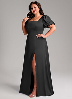 Azazie Fyona Bridesmaid Dresses Black A-Line Pleated Stretch Satin Dress image12