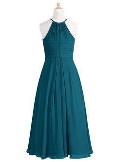 Azazie Ginger Junior Ink Blue A-Line Pleated Chiffon Dress image8