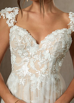 Azazie Moonstone At-home Try On Dresses Diamond White Champagne A-Line Sweetheart Sequins Tulle Dress image5