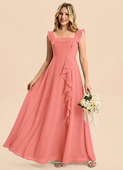 Azazie Nori Junior Salmon Pink A-Line Ruched Chiffon Dress image6