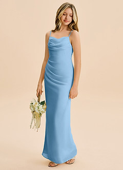 Azazie Mai Junior Steel Blue Sheath Pleated Chiffon Dress image1