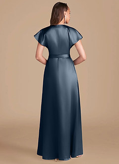 Azazie Nico Bridesmaid Dresses Dark Navy A-Line Pleated Metallic Satin Dress image4