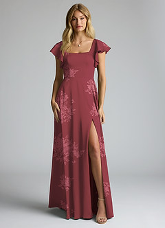 Azazie Bondi Robes de demoiselle d'honneur Robe Trapèze en Satin extensible Arc Bouquet De Fleurs Bordeaux image5