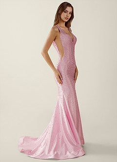 Roxana Powder Pink V-neck Hot Rhinestones Corset Prom Dress image4