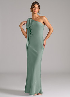Azazie Capri Bridesmaid Dresses Silver Sage Mermaid One Shoulder Stretch Satin Dress image3