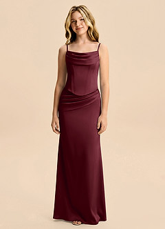 Azazie Sorrel Junior Robe Sirène en Satin extensible Drapé Cabernet image6