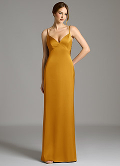 Azazie Adriane Abiti da Damigella Abito Tubino in Raso Elasticizzato Fiocco Caramello image1