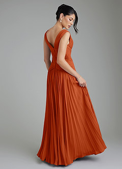 Azazie Kima Robes de demoiselle d'honneur Robe Trapèze en Mousseline de soie Plissée Orange Brûlée image8