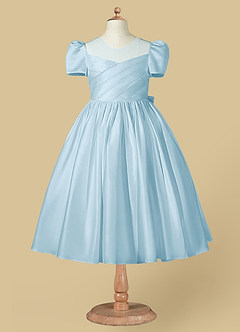 Azazie Anirra Flower Girl Dresses Sky Blue Ball-Gown Pleated Matte Satin Dress image5
