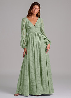 Azazie Norah Brudtärnklänningar Klä av A-Linje i Blommig Utbrändhet Långärmad Dusty Sage image1