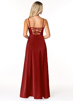 Azazie Marchella Brautjungfernkleider A-Linie Korsett Stretch-Satin Kleid Granatapfelrot image2