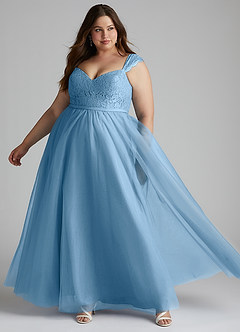 Azazie Luxi Bridesmaid Dresses Steel Blue A-Line Pleated Tulle Dress image8