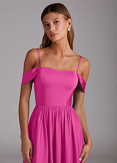 Azazie Calianna Bridesmaid Dresses Fuchsia A-Line Off the Shoulder Stretch Satin Convertible Dress image2
