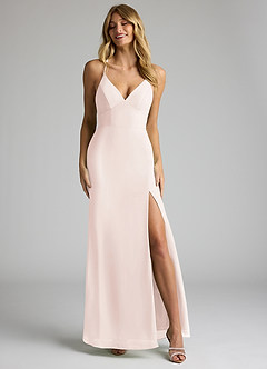 Azazie Becca Bridesmaid Dresses Rose Petal Sheath V-Neck Chiffon Dress image4