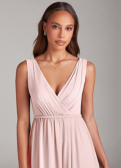 Azazie Tanicia Bridesmaid Dresses Blushing Pink A-Line Pleated Chiffon Dress image5