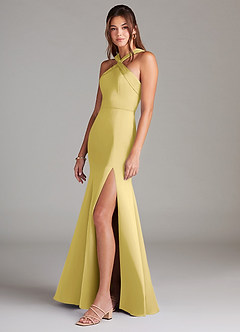 Azazie Rue Vestidos de damas de honor Vestido de Canario de Satén Elástico de Corte Sirena con Plisado image5