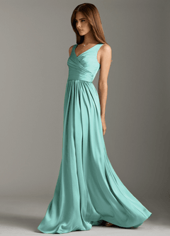 Azazie Keyla Brautjungfernkleider A-Linie Plissee Stretch-Satin Kleid Aqua image6
