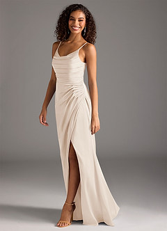 Azazie Deandra Vestidos de damas de honor Vestido de Alabastro Blanco de Satén Elástico de Corte Sirena con Plisado image4
