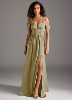 Azazie Lianne Bridesmaid Dresses Moss Green A-Line Off the Shoulder Stretch Satin Dress image13