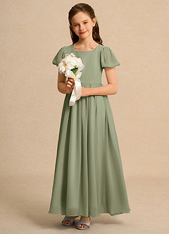 Azazie Lilia Girls Formal Robe Demoiselle D'honneur Fillette Robe Trapèze en Mousseline de soie avec manches Pistache image4