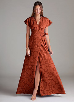 Azazie Ling Bridesmaid Dresses Auburn A-Line Pleated Floral Burnout Dress image1