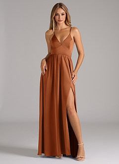 Azazie Aaida Bridesmaid Dresses Copper A-Line Corset Stretch Satin Dress image1