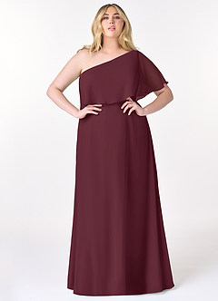 Azazie Lizzy Abiti da Damigella Abito A-Line in Chiffon Monospalla Cabernet image8