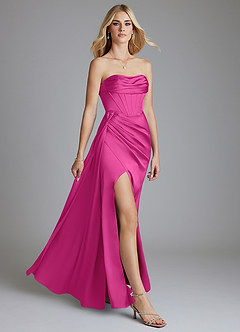 Azazie Amyra Bridesmaid Dresses Fuchsia Mermaid Off the Shoulder Stretch Satin Convertible Dress image10
