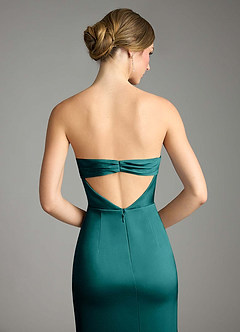Azazie Leonis Bridesmaid Dresses Peacock Mermaid Pleated Stretch Satin Convertible Dress image7