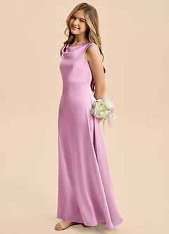 Azazie Kiki Junior Robe Trapèze en Satin extensible Arc Rose Bonbon image1