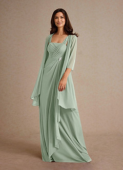 Azazie Clinton Mother of the Bride Dresses Dusty Sage A-Line Pleated Mesh Dress image1