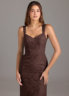 Azazie Denice Bridesmaid Dresses Ganache A-Line Pleated Floral Burnout Dress image4