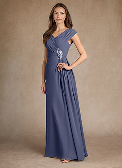 Azazie Bronson Abiti per la Madre della Sposa Abito A-Line in Chiffon Plissettato Stormy image4