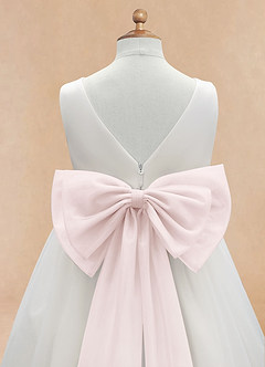 Azazie Kavi Blumenmädchenkleider A-Linie Schleifen Matte Satin Kleid Elfenbein Zartrosa image10
