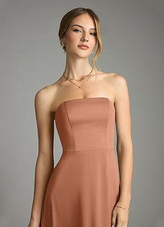 Azazie Wren Bridesmaid Dresses Bronzer A-Line Strapless Stretch Satin Convertible Dress image4
