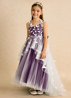 Azazie Darlina vestidos de niña de las flores Vestido de Marfil Uva de Tul de Princesa con Encaje image6