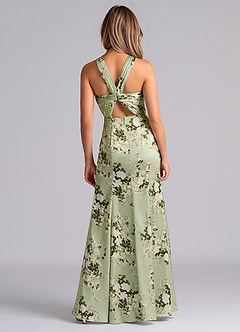 Azazie Rue Vestidos de damas de honor Vestido de Enredaderas Florales de Satén Elástico de Corte Sirena con Plisado image6