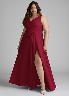 Azazie Karina Bridesmaid Dresses Burgundy A-Line Pleated Chiffon Dress image6