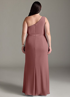 Azazie Liza Bridesmaid Dresses Desert Rose Mermaid One Shoulder Chiffon Dress image7