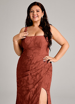 Azazie Mero Bridesmaid Dresses Terracotta Sheath Pleated Floral Burnout Dress image11