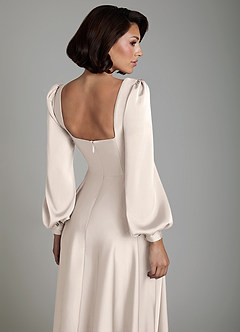 Azazie Solana Bridesmaid Dresses White Alabaster A-Line Long Sleeve Stretch Satin Dress image4