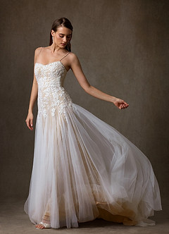 Azazie Lumina Wedding Dresses Diamond White Nude A-Line Sweetheart Neckline Lace Dress image5