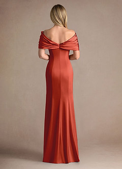 Azazie Auberdeen Mother of the Bride Dresses Rust Mermaid Pleated Stretch Satin Dress image3
