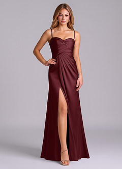 Azazie Sabrine Vente Finale Robe Trapèze en Satin extensible Encolure en Forme de Cœur Cabernet image5