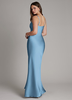 Azazie Ambra Bridesmaid Dresses Steel Blue Mermaid Pleated Stretch Satin Dress image7
