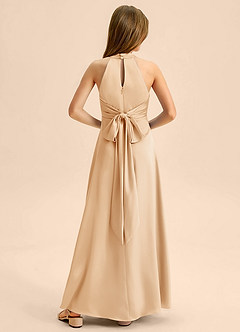 Azazie Beah Junior Robe Trapèze en Satin extensible Plissée Or image2