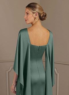 Azazie Eli Mother of the Bride Dresses Sea Moss Sheath Boatneck Stretch Satin Dress image6